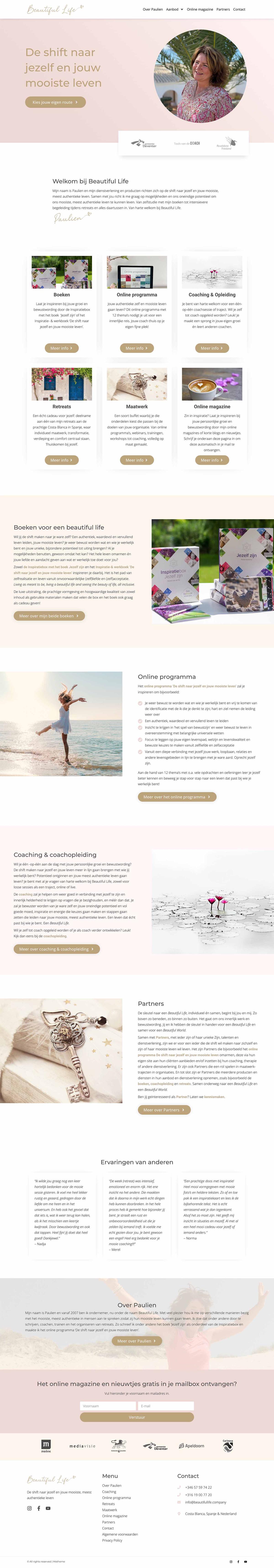 De volledige website van Beautiful Life Company